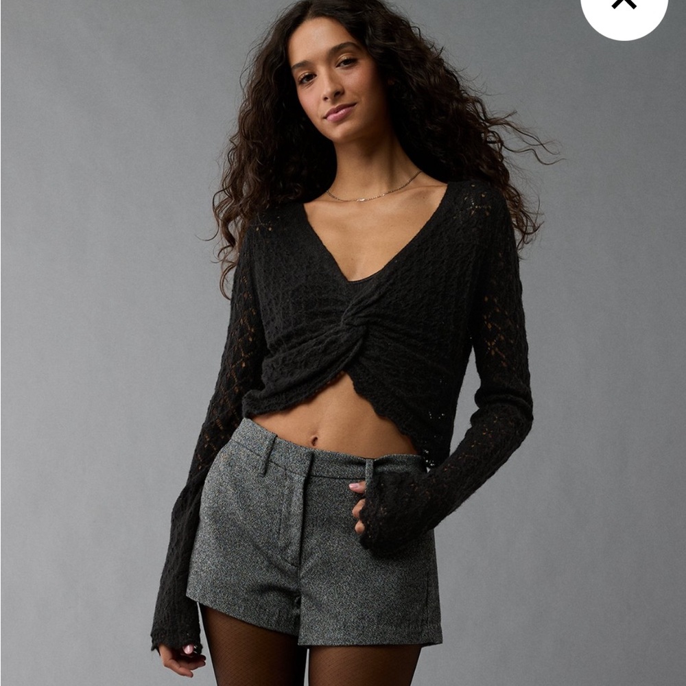 Black cropped twist front sweater